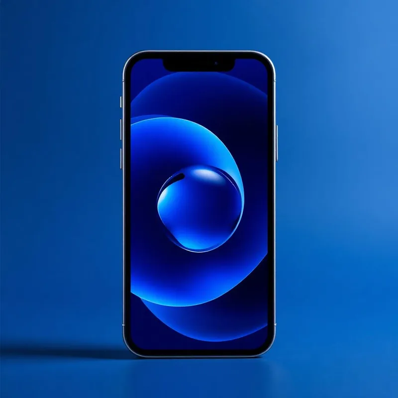 Apple iPhone 16 (128GB) front view of the handset with the screen on, studio lit on a midnight indigo backdrop