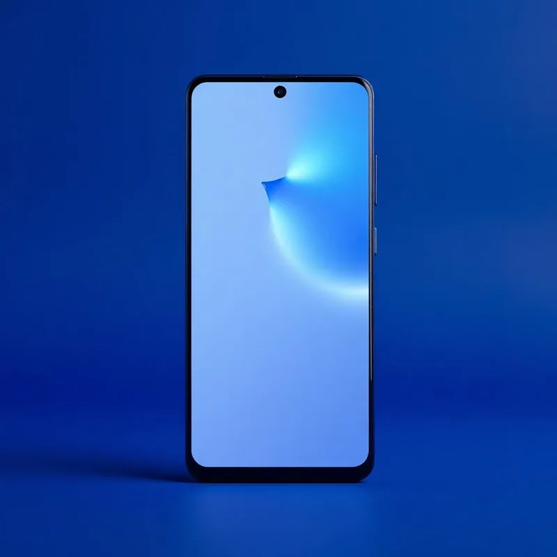 Samsung Galaxy A55 5G front view of the handset with the screen on, studio lit on a midnight indigo backdrop